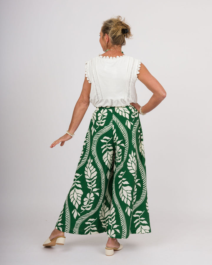 Lottie Tropical Leaf Pants - Green