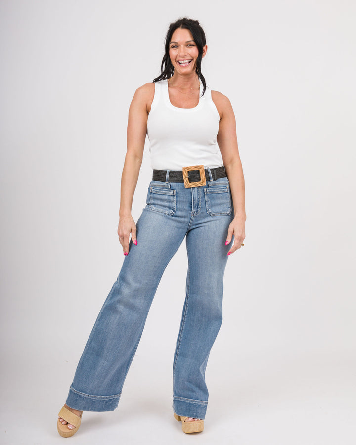 Large Square Buckle Straw Belt - Black