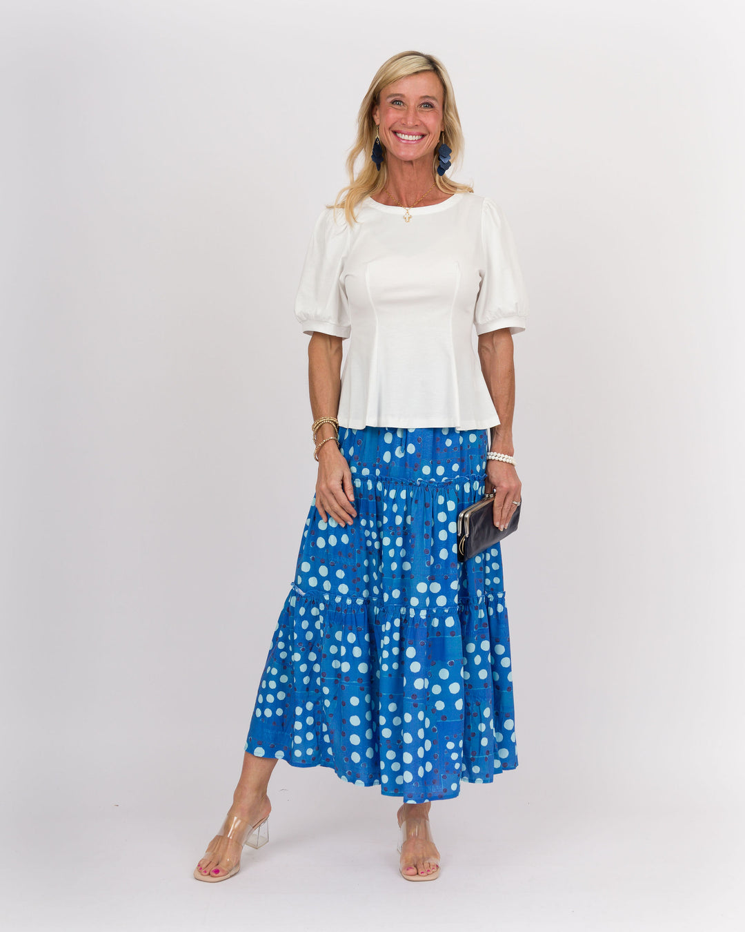 P. Cill Teo Glazed Cotton Knit Peplum Top - White