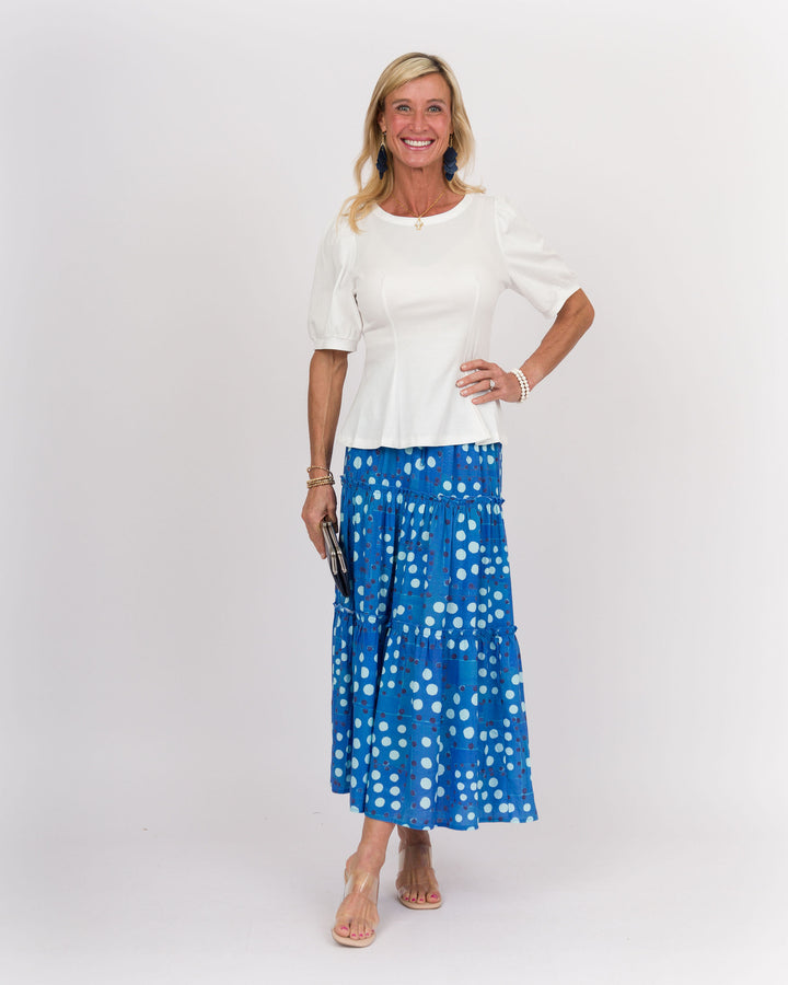 P. Cill Teo Glazed Cotton Knit Peplum Top - White