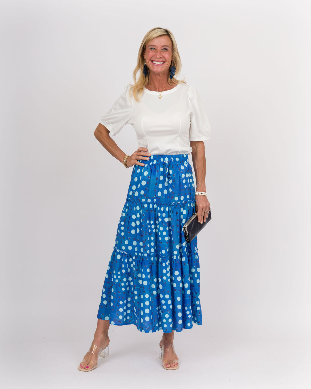 Verbena Dot Print Tiered Skirt