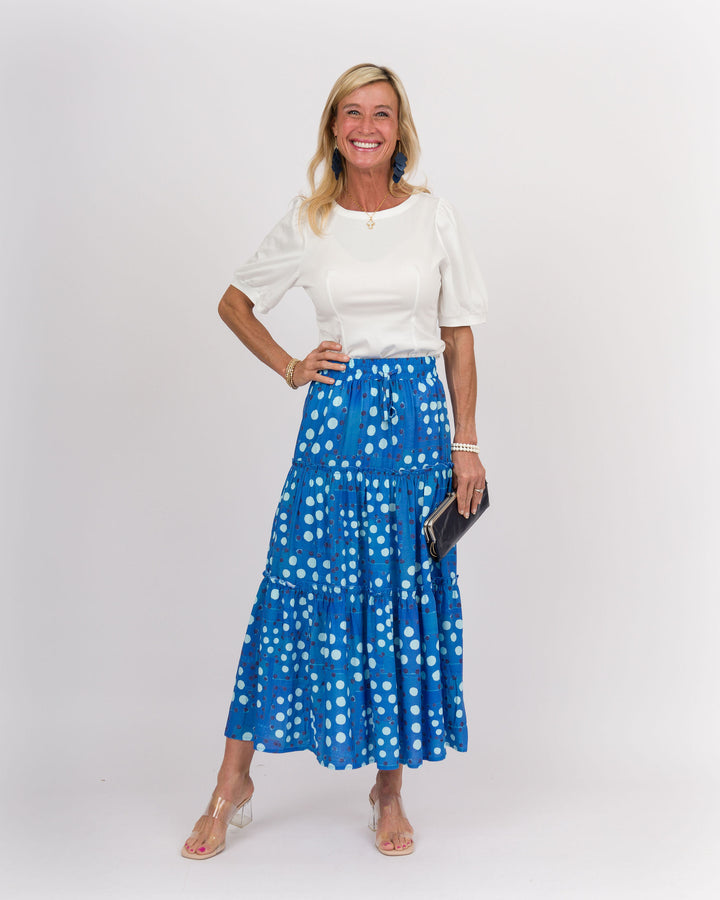 Verbena Dot Print Tiered Skirt
