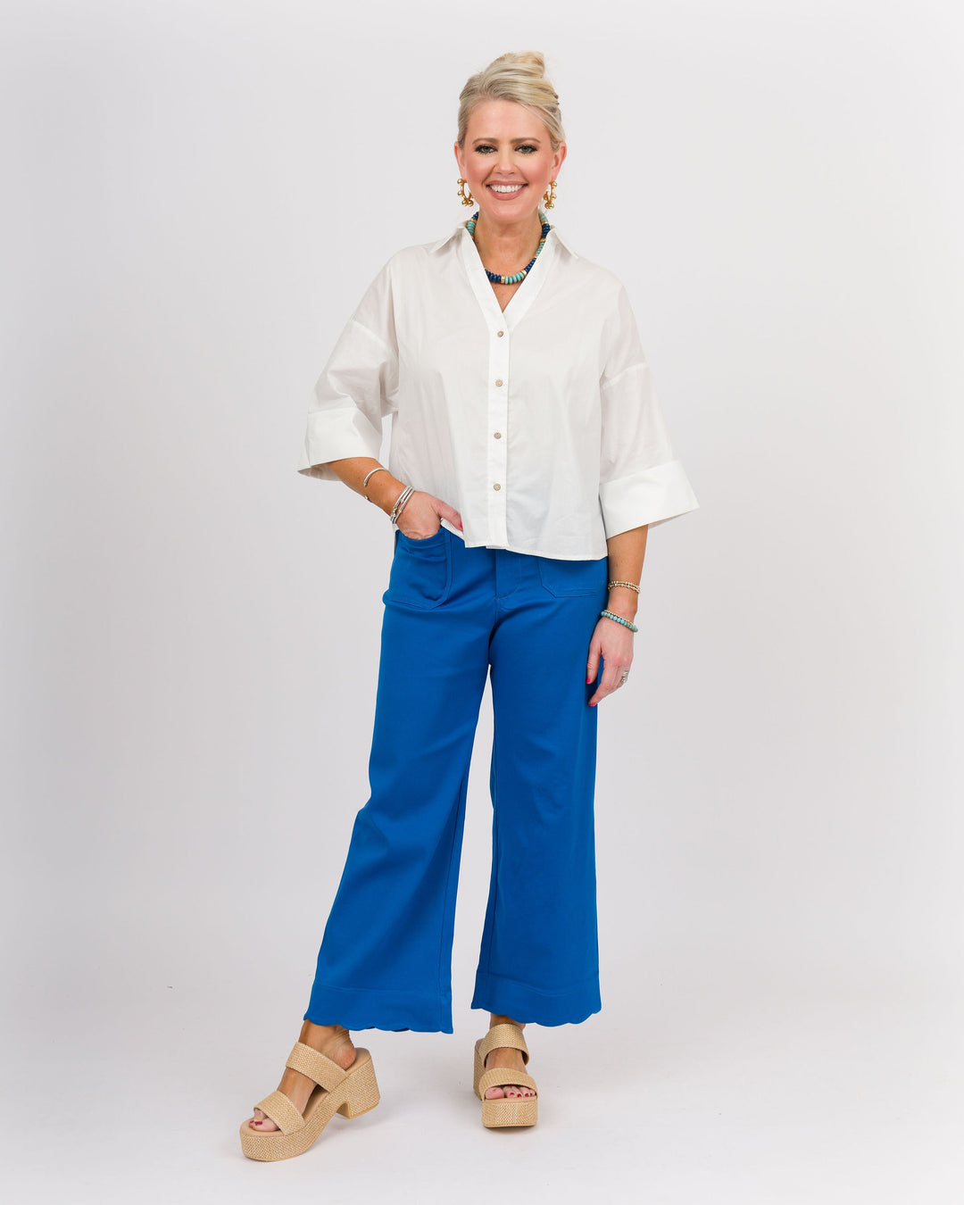 Back Pleat Button Down Blouse - Off-White