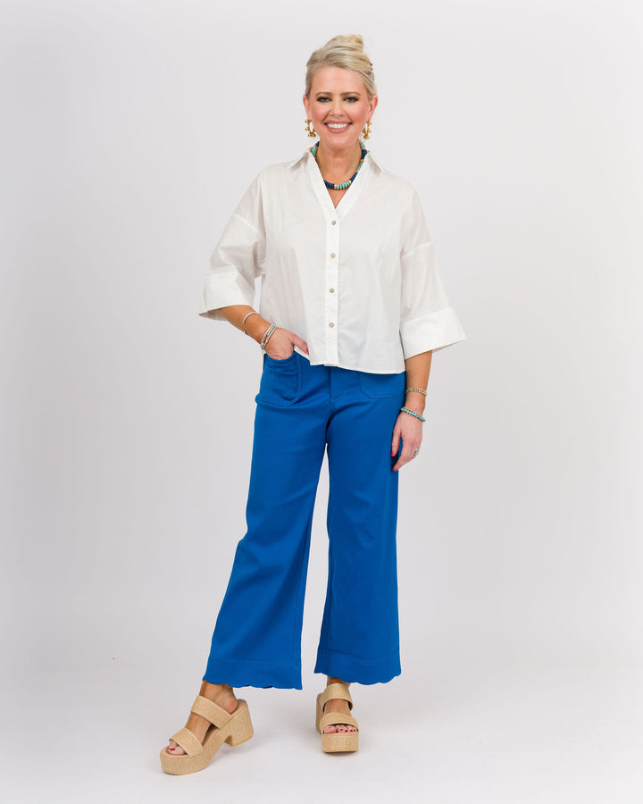 Back Pleat Button Down Blouse - Off-White