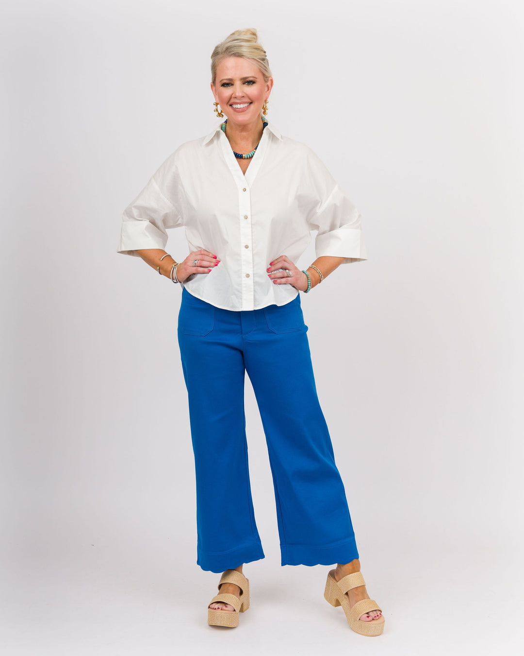 Back Pleat Button Down Blouse - Off-White