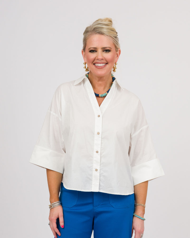 Back Pleat Button Down Blouse - Off-White