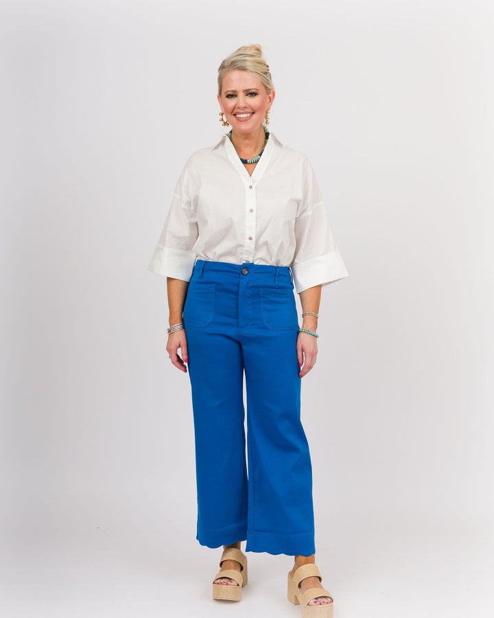 Scallop Hem Pants - Ocean