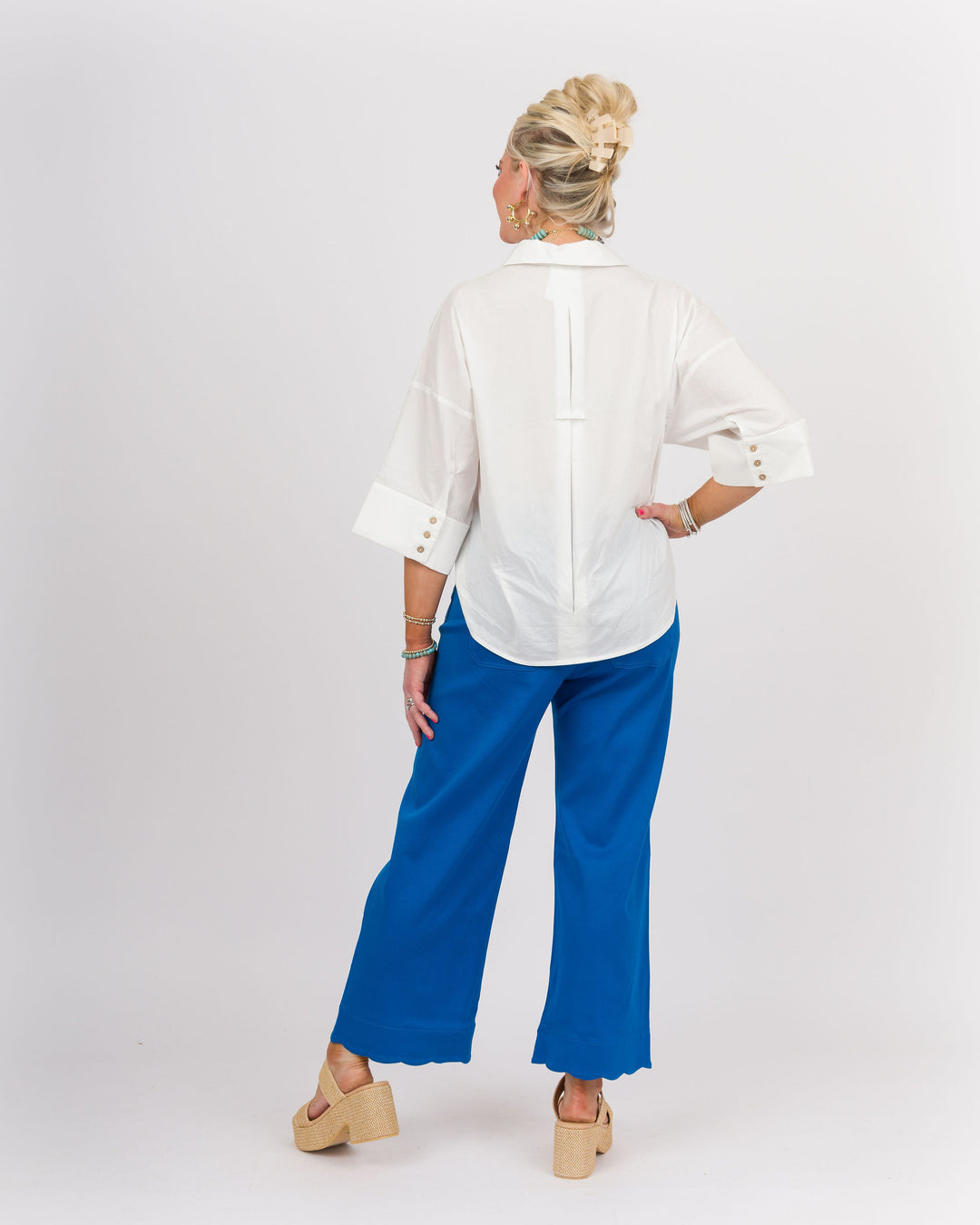 Back Pleat Button Down Blouse - Off-White