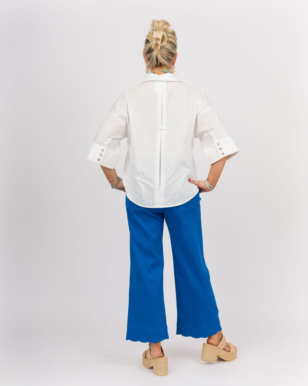 Back Pleat Button Down Blouse - Off-White