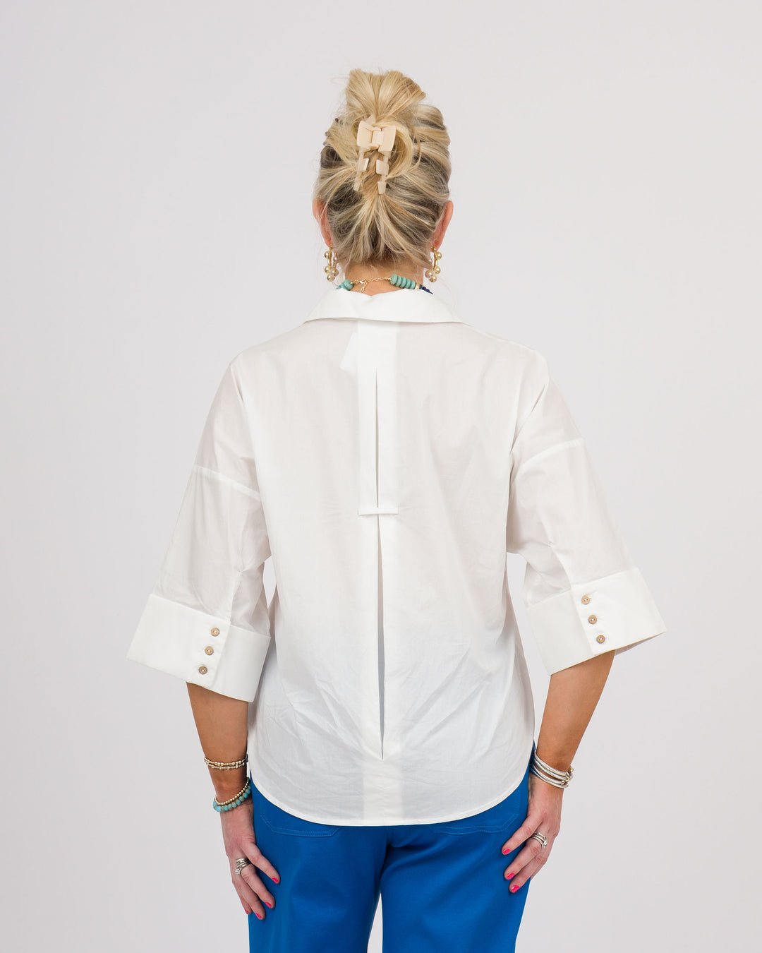 Back Pleat Button Down Blouse - Off-White