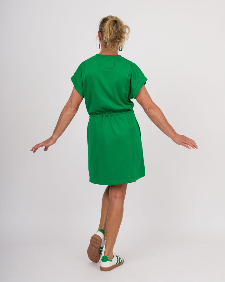 Knit Zip Front Drawstring Dress - Kelly Green