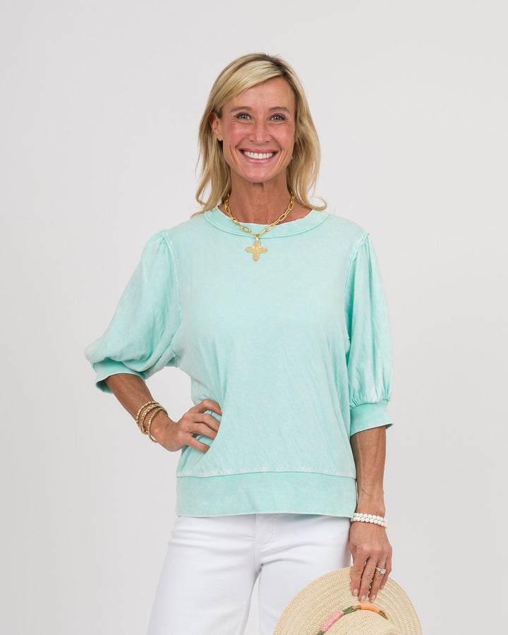 Aqua Puff Sleeve Top