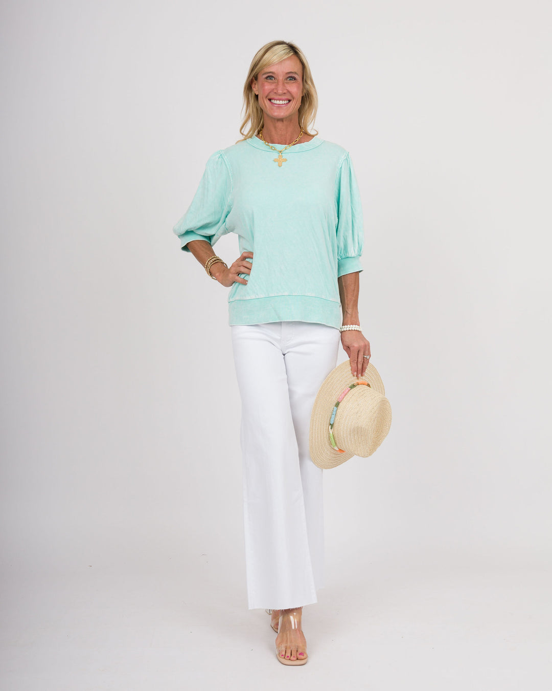Aqua Puff Sleeve Top