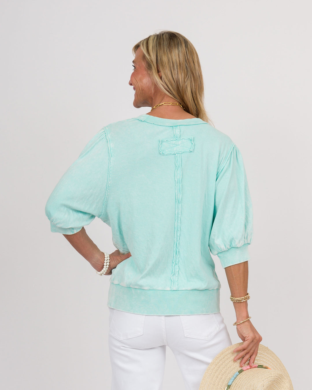 Aqua Puff Sleeve Top