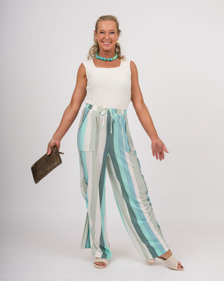 Baby French Terry Striped Pants - Jade