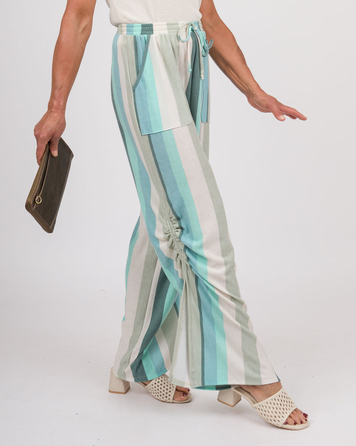 Baby French Terry Striped Pants - Jade