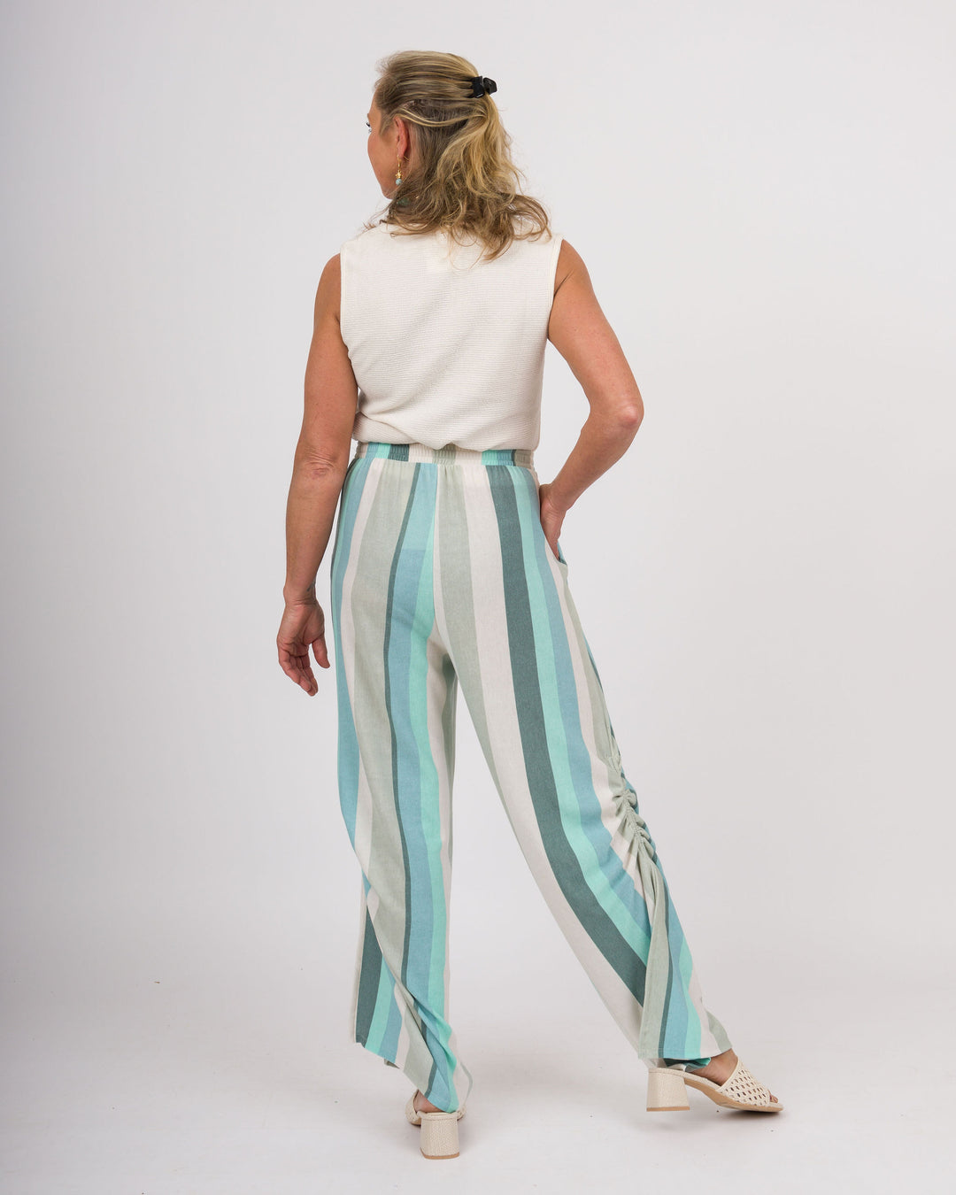 Baby French Terry Striped Pants - Jade