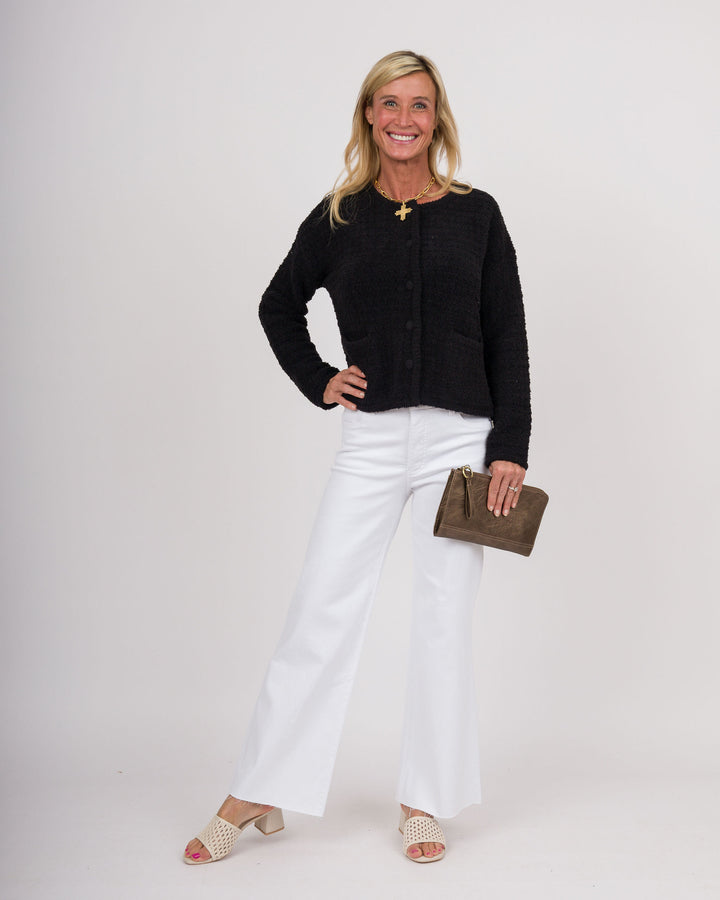 BAREFOOT DREAMS CozyChic® Textured Button Front Cardigan - Black-Final Sale