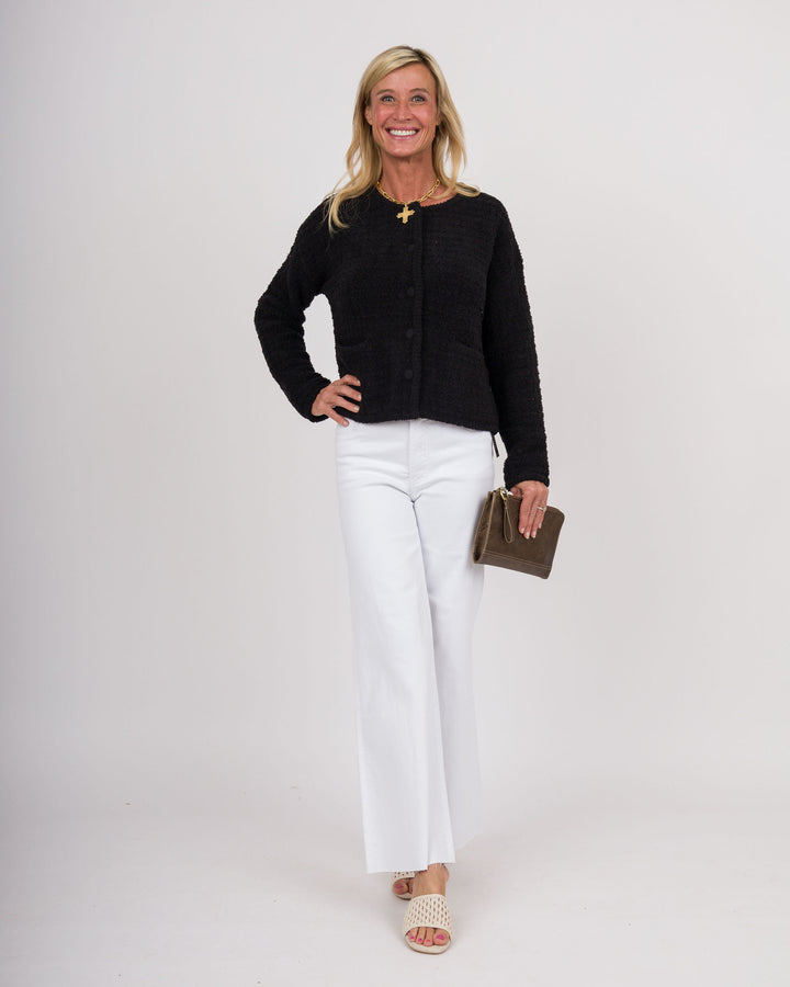 BAREFOOT DREAMS CozyChic® Textured Button Front Cardigan - Black-Final Sale