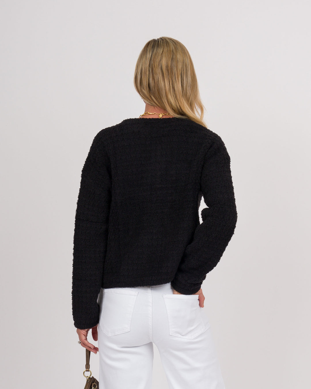 BAREFOOT DREAMS CozyChic® Textured Button Front Cardigan - Black-Final Sale