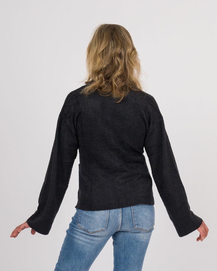 BAREFOOT DREAMS CozyChic Lite® Wide Sleeve Button Front Cardigan - Black-Final Sale