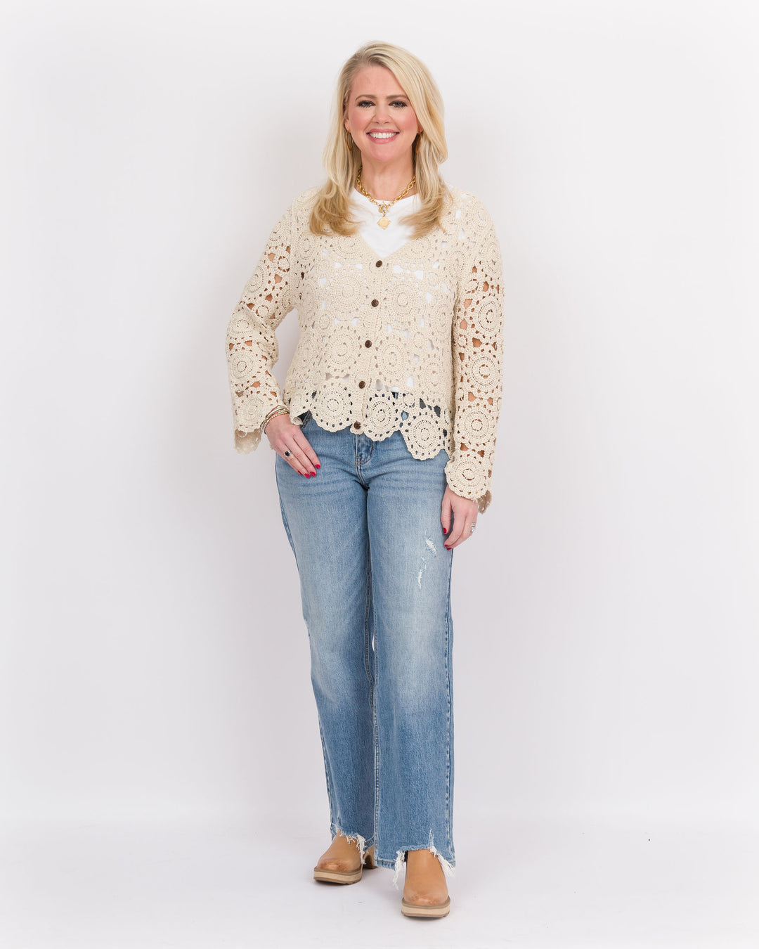 Braley Crochet Front Cardigan Natural