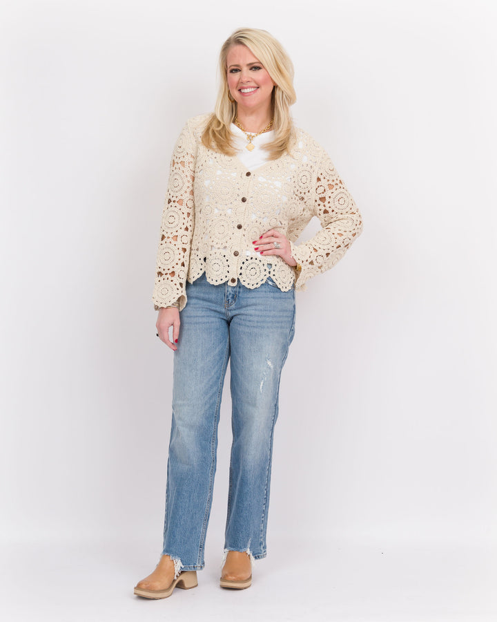 Braley Crochet Front Cardigan Natural