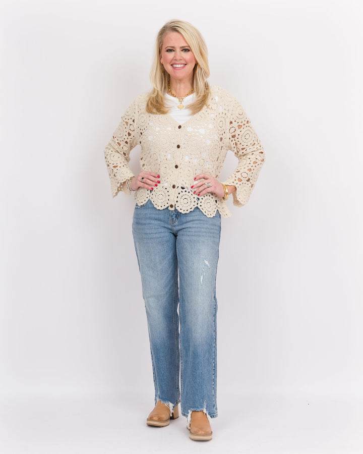 Braley Crochet Front Cardigan Natural