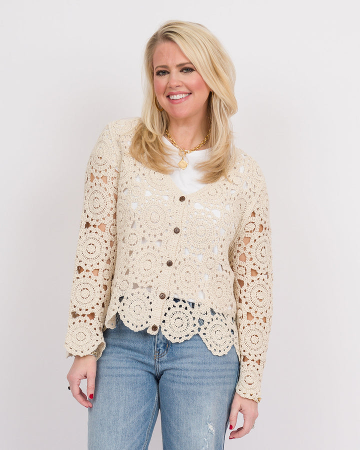 Braley Crochet Front Cardigan Natural