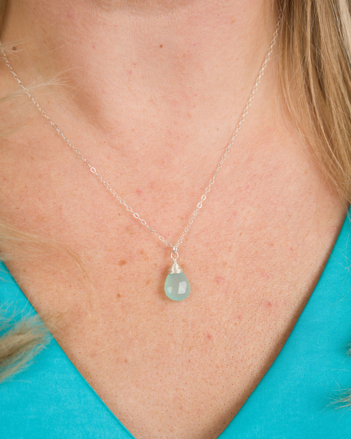 J.Mills Studio Silver Peruvian Chalcedony Teardrop Necklace