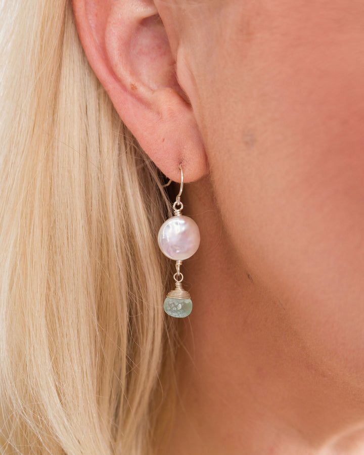 J.Mills Studio Single Coin Pearl & Gemstone Earrings