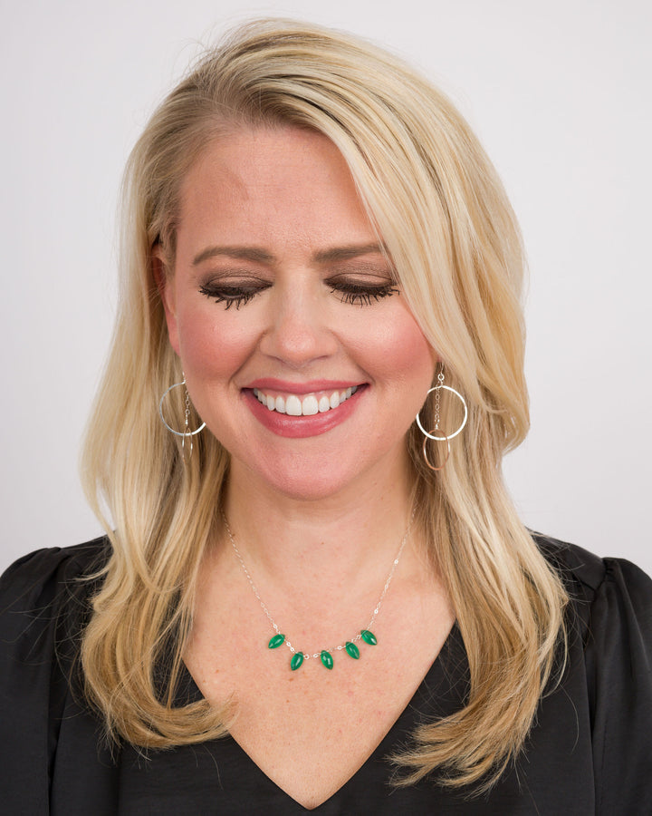 J.Mills Studio 5 Drop Green Onyx Gemstone Necklace - Silver