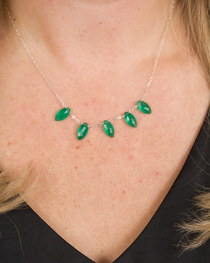 J.Mills Studio 5 Drop Green Onyx Gemstone Necklace - Silver