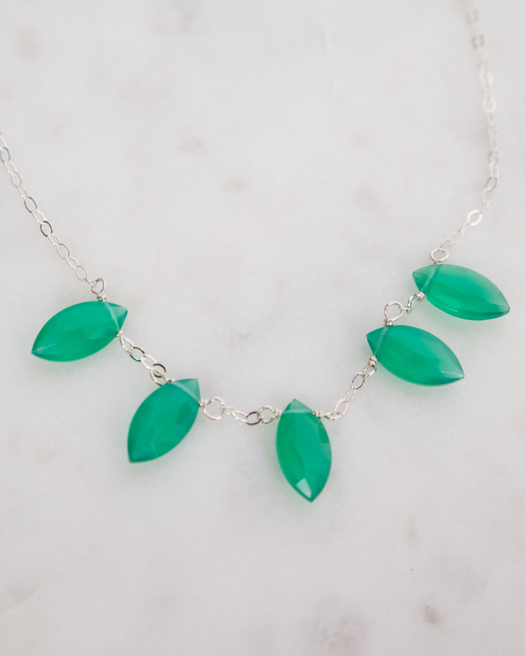 J.Mills Studio 5 Drop Green Onyx Gemstone Necklace - Silver