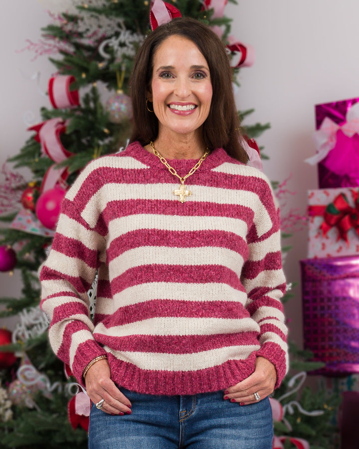 White/Fuchsia Stripe Sweater