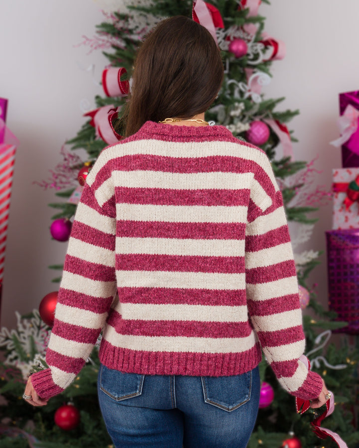 White/Fuchsia Stripe Sweater