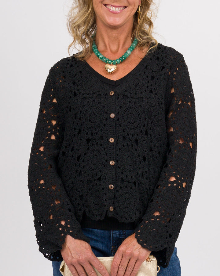 Sallie Crochet Cardigan Black