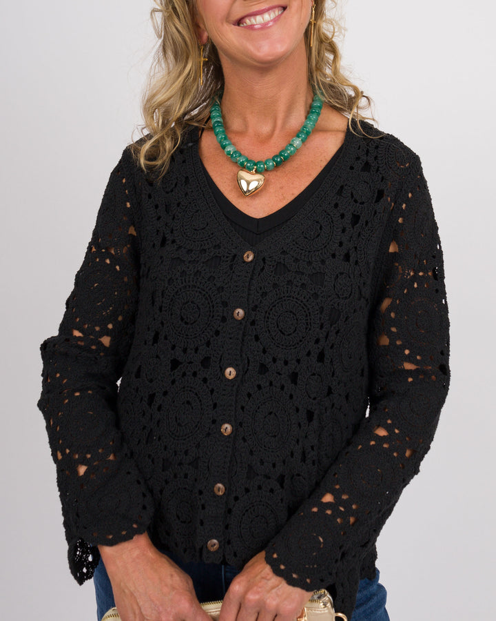 Sallie Crochet Cardigan Black