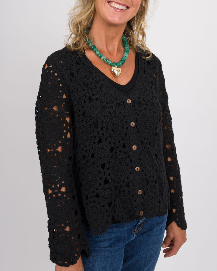 Sallie Crochet Cardigan Black