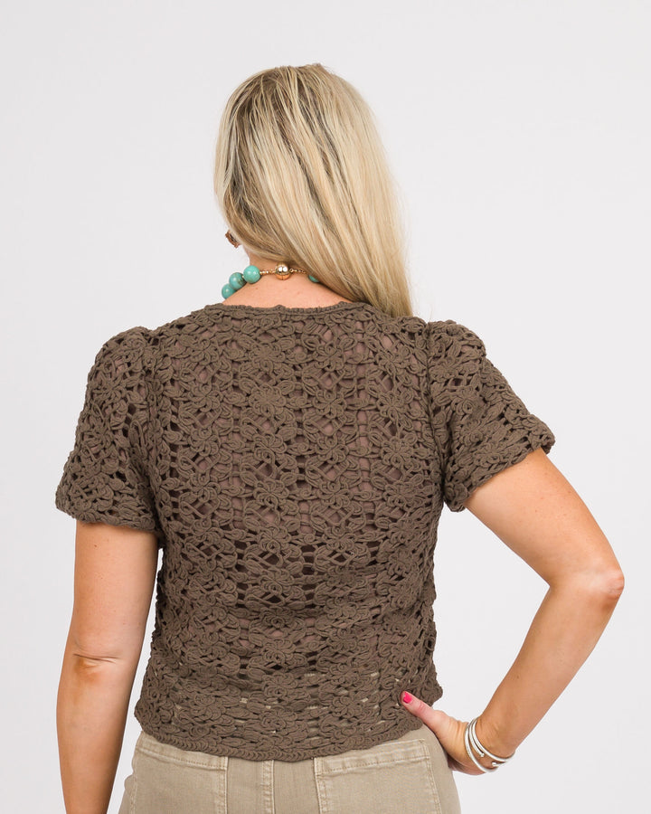 Fairfax Crochet Jacket Top - Brown