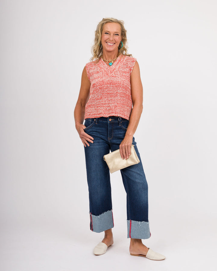Sydney Chenille Vest - Orange and White