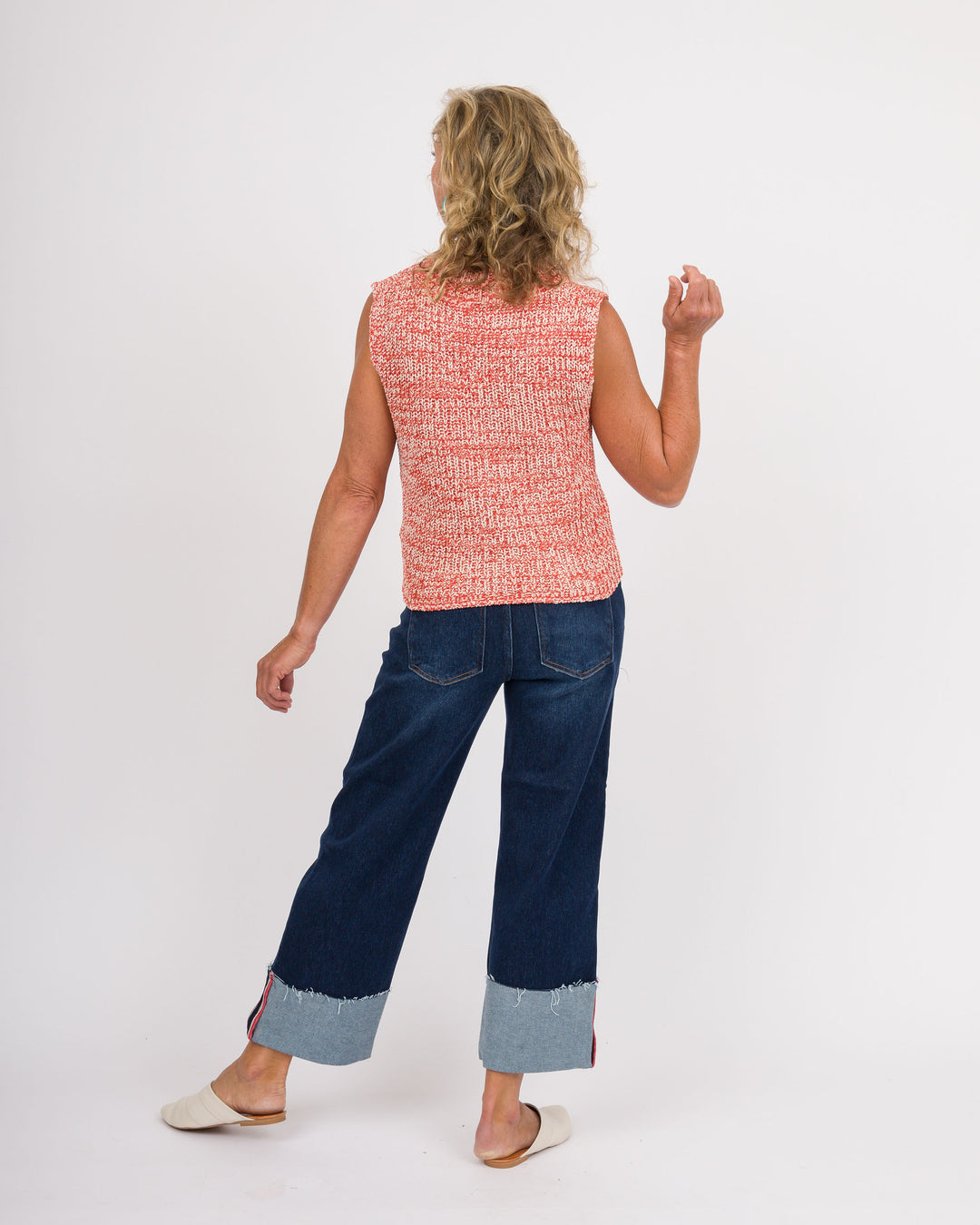 Sydney Chenille Vest - Orange and White