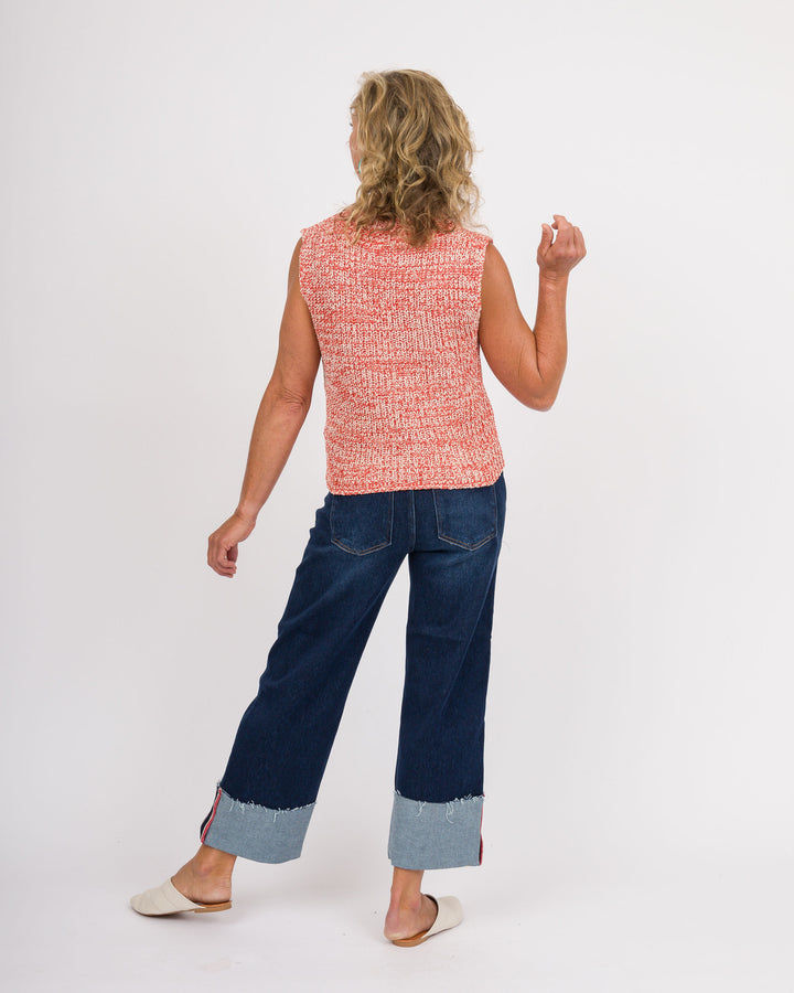 Sydney Chenille Vest - Orange and White