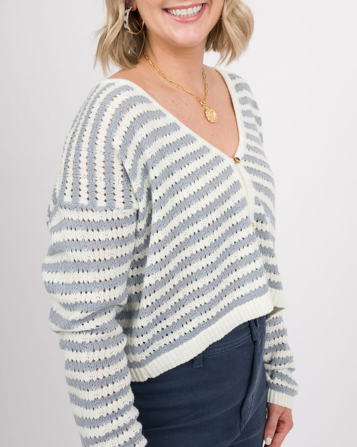 Harris Crocheted Cardigan - Blue and White