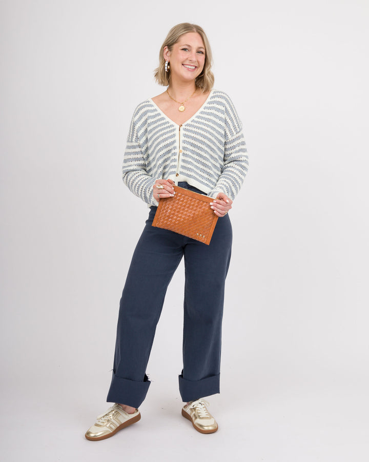 Harris Crocheted Cardigan - Blue and White