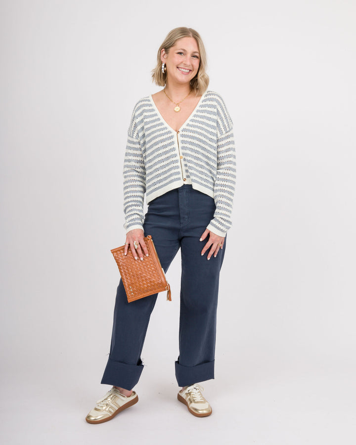 Harris Crocheted Cardigan - Blue and White