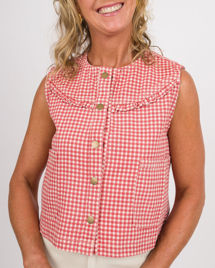 Gloria Red Gingham Vest