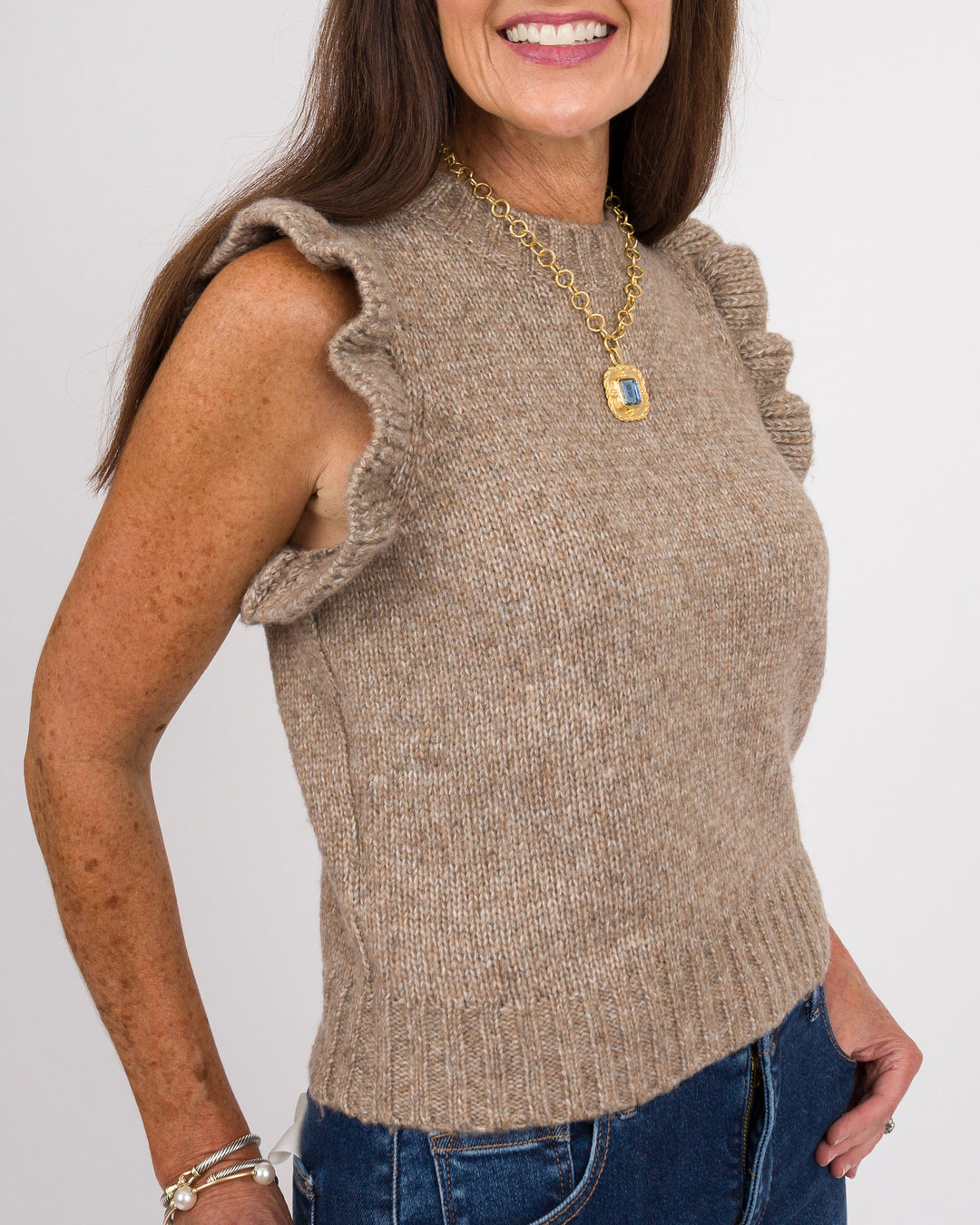 Gia Mocha Ruffle Sleeve Top