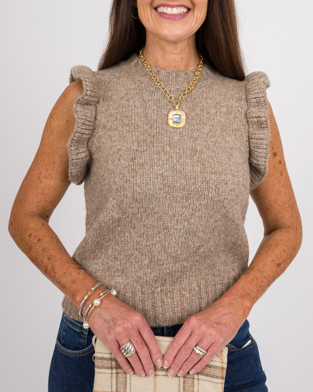 Gia Mocha Ruffle Sleeve Top