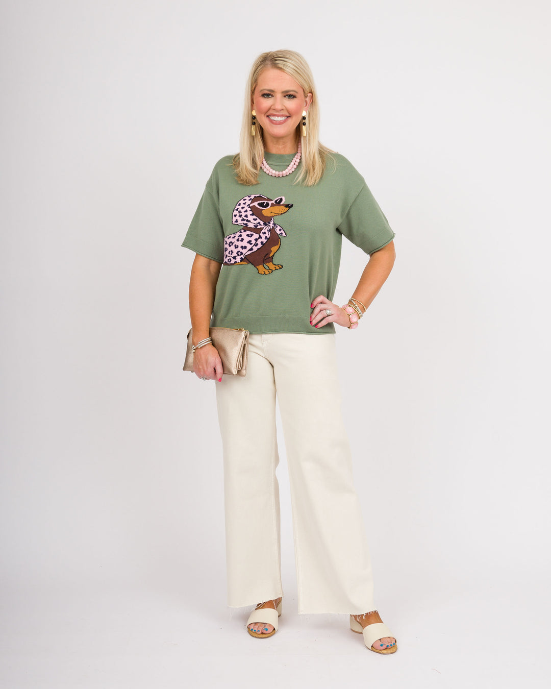 Weanie Dog Sweater Top - Olive